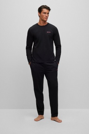 Ropa De Dormir Hugo Boss Gift-boxeds In Stretch Algodon With Degradé Branding Hombre Negros | 31986-CMZT