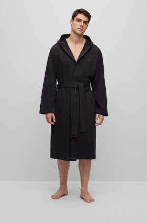 Ropa De Dormir Hugo Boss Hoodeding Gown With Signature-stripe Hombre Negros | 23794-MFBA