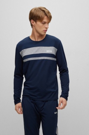 Ropa De Dormir Hugo Boss Long-sleeved In Algodon, Modal And Stretch Hombre Azules Oscuro | 34729-UEWP