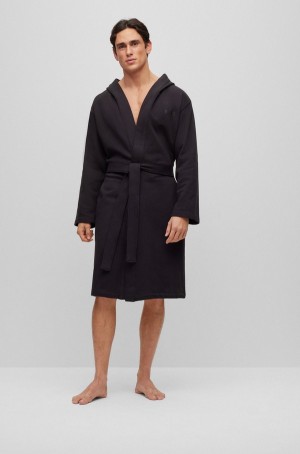 Ropa De Dormir Hugo Boss Organic-cotton Hoodeding Gown With Logo Hombre Negros | 59142-MYEV