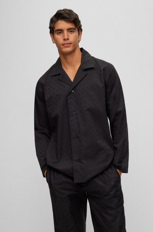 Ropa De Dormir Hugo Boss Regular-fits In Algodon With Monogram Jacquard Hombre Negros | 73245-EHIC