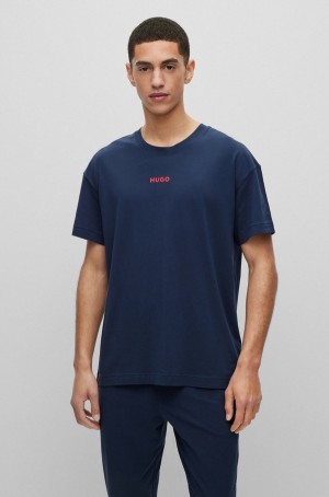 Ropa De Dormir Hugo Boss Stretch-cotton With Red Logo Hombre Azules Oscuro | 38421-MTAP