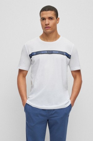 Ropa De Dormir Hugo Boss Stretch-cotton With Branded Stripe Hombre Blancos | 49017-NUEM