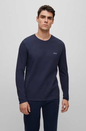 Ropa De Dormir Hugo Boss Waffle Algodon-blend With Logo Hombre Azules Oscuro | 82570-WPRO