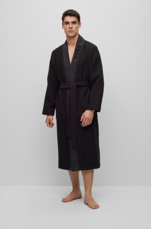 Ropa De Dormir Hugo Boss Waffle-structureding Gown With Embossed Logo Hombre Negros | 12948-WJPB