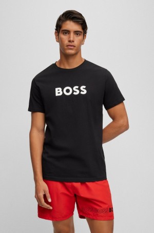 Ropa De Playa Hugo Boss Algodon With Contrast Logo Hombre Negros | 49082-WGLX