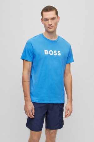 Ropa De Playa Hugo Boss Algodon With Contrast Logo Hombre Azules | 08271-OGKE