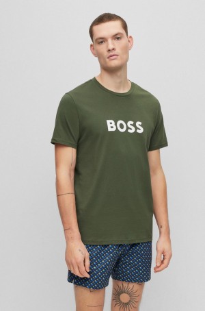 Ropa De Playa Hugo Boss Algodon With Contrast Logo Hombre Verdes Oscuro | 03519-SRIO