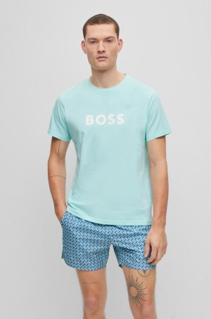 Ropa De Playa Hugo Boss Algodon With Contrast Logo Hombre Azules Claro | 50971-TKNH