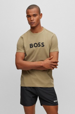 Ropa De Playa Hugo Boss Algodon With Contrast Logo Hombre Verdes Claro | 16439-ZTBA