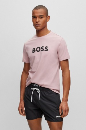 Ropa De Playa Hugo Boss Algodon With Contrast Logo Hombre Rosas Claro | 93615-TGEW