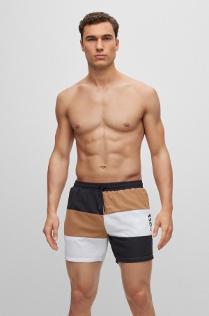Ropa De Playa Hugo Boss Colour-blocked Swim In Quick-drying Recycled Material Hombre Negros | 95748-BUPF