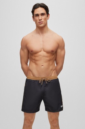 Ropa De Playa Hugo Boss Contrast-logo Swim In Recycled Material Hombre Negros | 61430-BXTS
