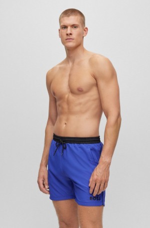 Ropa De Playa Hugo Boss Contrast-logo Swim In Recycled Material Hombre Azules | 67450-YECO