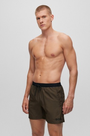 Ropa De Playa Hugo Boss Contrast-logo Swim In Recycled Material Hombre Verdes | 04138-LOHU