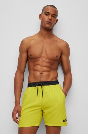 Ropa De Playa Hugo Boss Contrast-logo Swim In Recycled Material Hombre Amarillos Claro | 97604-BNMG