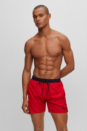 Ropa De Playa Hugo Boss Contrast-logo Swim In Recycled Material Hombre Rojos | 27906-GNZD