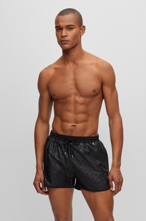 Ropa De Playa Hugo Boss Monogram-print Swim In Quick-drying Recycled Fabric Hombre Negros | 03495-FPRQ