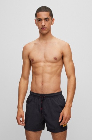 Ropa De Playa Hugo Boss Quick-dry Swim With Red Logo Label Hombre Negros | 78603-ZKVG
