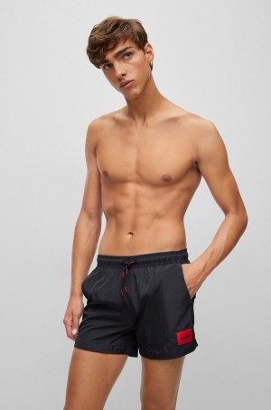Ropa De Playa Hugo Boss Quick-dry Swim With Red Logo Label Hombre Negros | 07591-HYRT