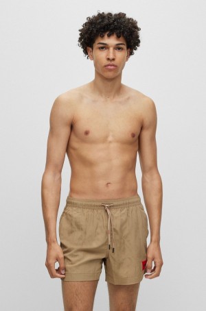 Ropa De Playa Hugo Boss Quick-dry Swim With Red Logo Label Hombre Marrom Claro | 34057-QNHV