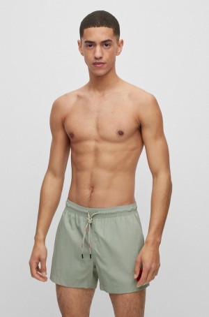 Ropa De Playa Hugo Boss Quick-dry Swim With Red Logo Label Hombre Verdes Claro | 67352-IKWC