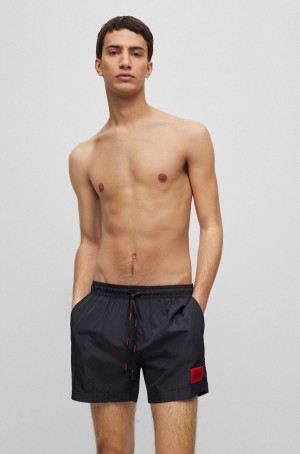 Ropa De Playa Hugo Boss Quick-dry Swim With Red Logo Label Hombre Negros | 81509-DCJM