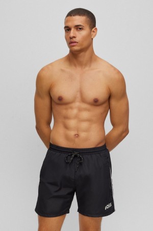 Ropa De Playa Hugo Boss Quick-drying Swim With Logo And Piping Hombre Negros | 39217-LUOZ