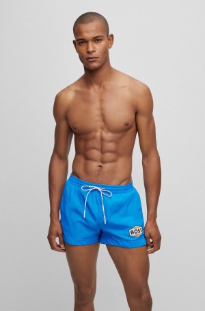 Ropa De Playa Hugo Boss Quick-drying Swim With Logo Details Hombre Azules | 58317-HIOV