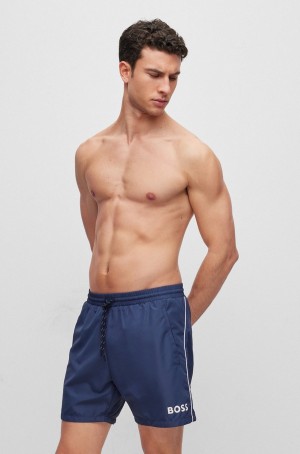 Ropa De Playa Hugo Boss Quick-drying Swim With Logo And Piping Hombre Azules Oscuro | 51236-RKME