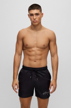 Ropa De Playa Hugo Boss Recycled-material Swim With Handwritten Logo Hombre Negros | 59437-DCJB