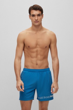 Ropa De Playa Hugo Boss Recycled-material Swim With Repeat Logos Hombre Azules | 85379-VRUZ