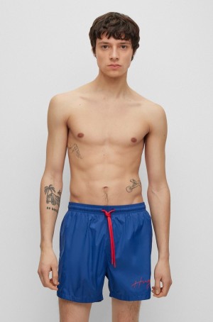 Ropa De Playa Hugo Boss Recycled-material Swim With Handwritten Logo Hombre Azules Oscuro | 07465-JUKN