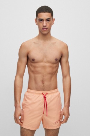 Ropa De Playa Hugo Boss Recycled-material Swim With Handwritten Logo Hombre Rojos Claro | 60415-PVZG
