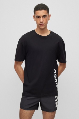 Ropa De Playa Hugo Boss Relaxed-fit In Algodon With Vertical Logo Print Hombre Negros | 94512-ATXE