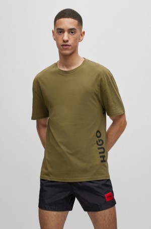 Ropa De Playa Hugo Boss Relaxed-fit In Algodon With Vertical Logo Print Hombre Verdes | 84069-OFER