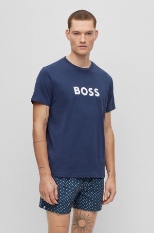 Ropa De Playa Hugo Boss Relaxed-fit Upf 50+ In Algodon With Logo Hombre Azules Oscuro | 35128-BMAC