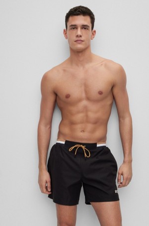 Ropa De Playa Hugo Boss Ripstop-fabric Swim With Contrast Logo Hombre Negros | 80352-ITQF