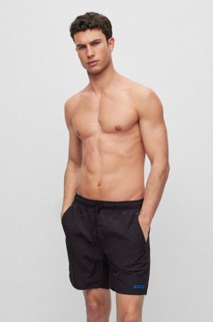 Ropa De Playa Hugo Boss Swim In Quick-drying Fabric With Embroidered Logo Hombre Negros | 90781-VDEP