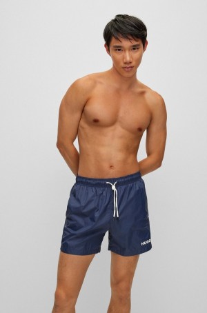 Ropa De Playa Hugo Boss Ultra-light, Quick-dry Swim With Logo Print Hombre Azules Oscuro | 30819-JIDA