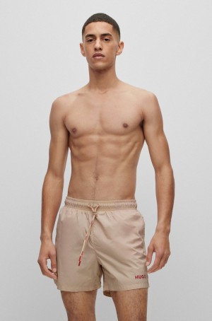 Ropa De Playa Hugo Boss Ultra-light, Quick-dry Swim With Logo Print Hombre Beige Claro | 46052-AVPJ