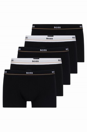 Ropa Interior Hugo Boss Five-pack Of Stretch-cotton Trunks With Logo Waistbands Hombre Negros | 58974-TNMO