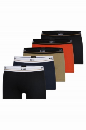 Ropa Interior Hugo Boss Five-pack Of Stretch-cotton Trunks With Logo Waistbands Hombre Negros Azules Beige Rojos | 71308-KZOL