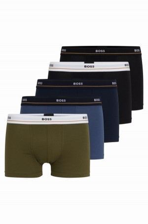 Ropa Interior Hugo Boss Five-pack Of Stretch-cotton Trunks With Logo Waistbands Hombre Negros Verdes Azules | 91273-PFGR