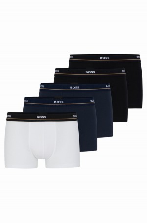 Ropa Interior Hugo Boss Five-pack Of Stretch-cotton Trunks With Logo Waistbands Hombre Negros Blancos Azules | 75124-XPOW