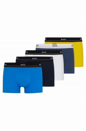 Ropa Interior Hugo Boss Five-pack Of Stretch-cotton Trunks With Logo Waistbands Hombre Azules Blancos Amarillos | 10936-XAUR