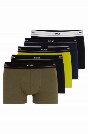 Ropa Interior Hugo Boss Five-pack Of Stretch-cotton Trunks With Logo Waistbands Hombre Verdes Amarillos Negros Azules | 61829-XHBS