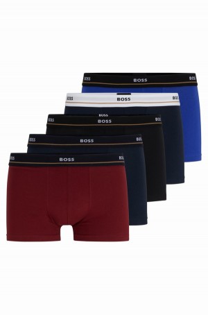 Ropa Interior Hugo Boss Five-pack Of Stretch-cotton Trunks With Logo Waistbands Hombre Rojos Azules Negros | 72135-RXWZ