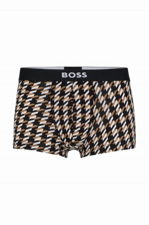 Ropa Interior Hugo Boss Logo-waistband Regular-rise Trunks With Houndstooth Print Hombre Beige | 09168-CPUJ