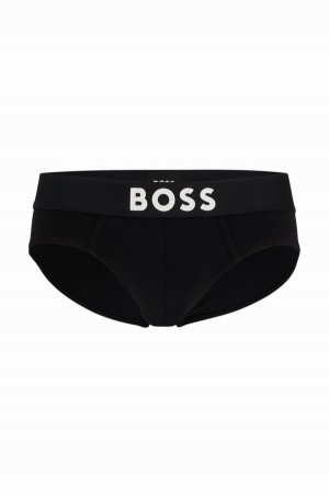 Ropa Interior Hugo Boss Low-rise Briefs In Stretch Algodon With Logo Waistband Hombre Negros | 95017-ULCT